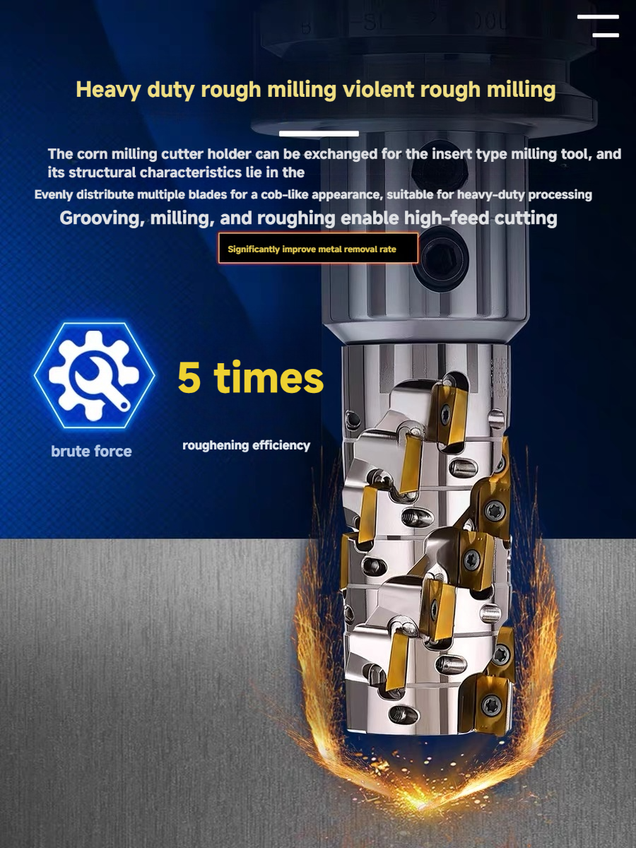 Qianhe CNC Spiral Straight Corn Milling Cutter, Indexable Side Roughing End Mill Arbor - 图片 2
